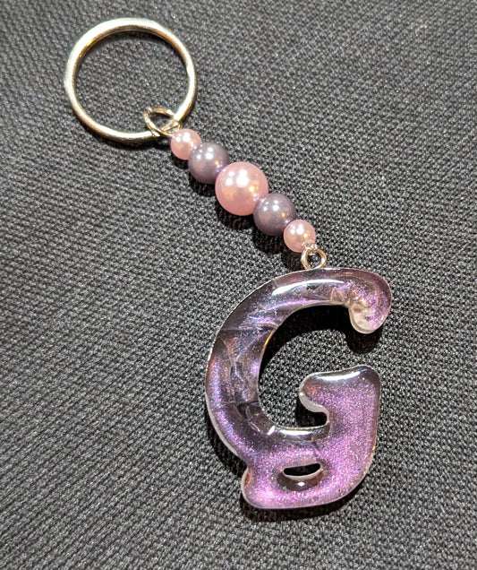 G letter pink beaded keychain