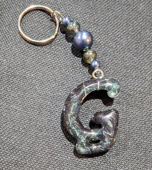 G letter green beaded keychain