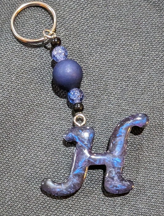 H letter blue beaded keychain