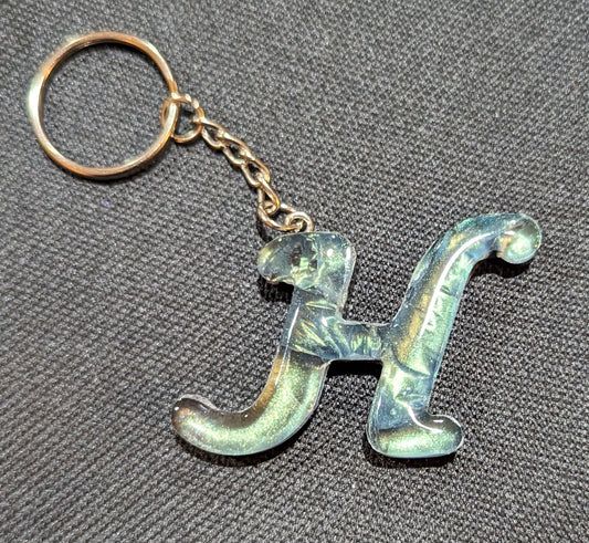 H letter green plain keychain