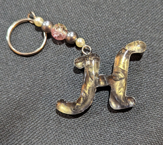 H letter gold beaded keychain