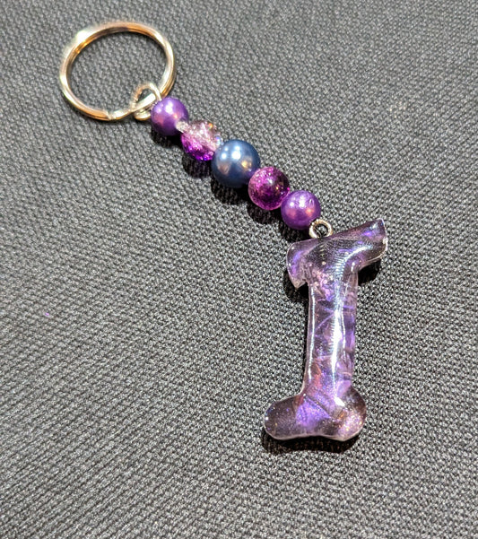 I letter purple beaded keychain