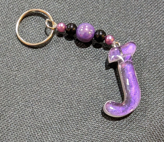 J letter purple beaded keychain