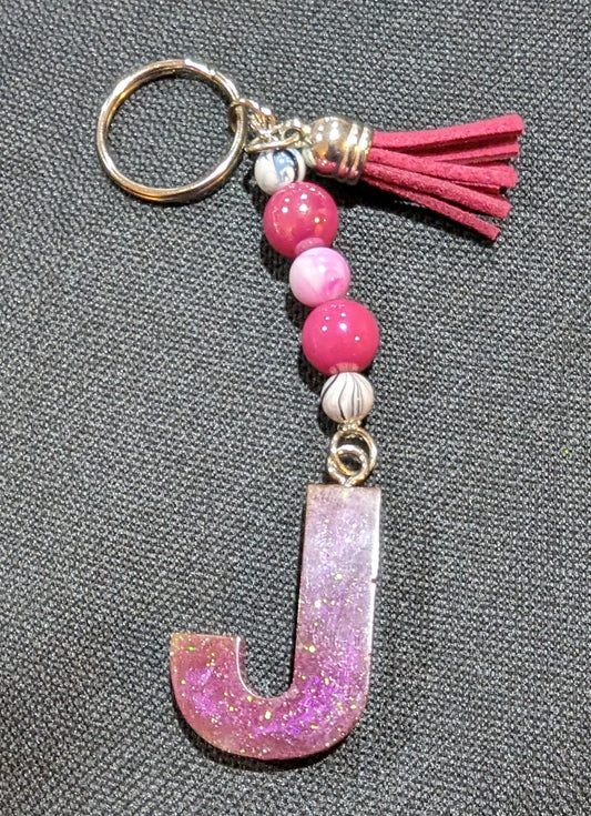 J letter pink beaded keychain
