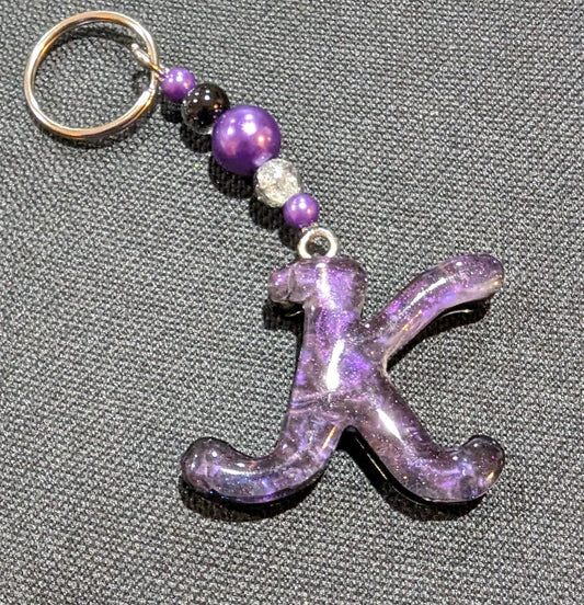 K letter purple beaded keychain