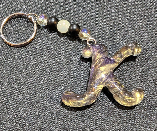 K letter gold beaded keychain