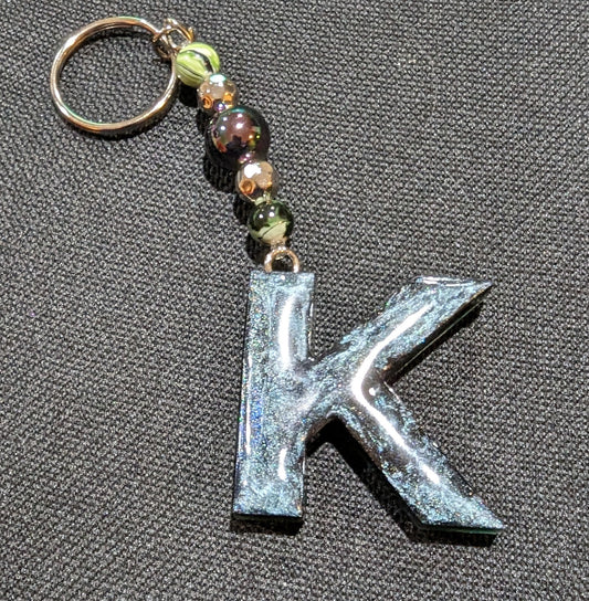 K letter green beaded keychain