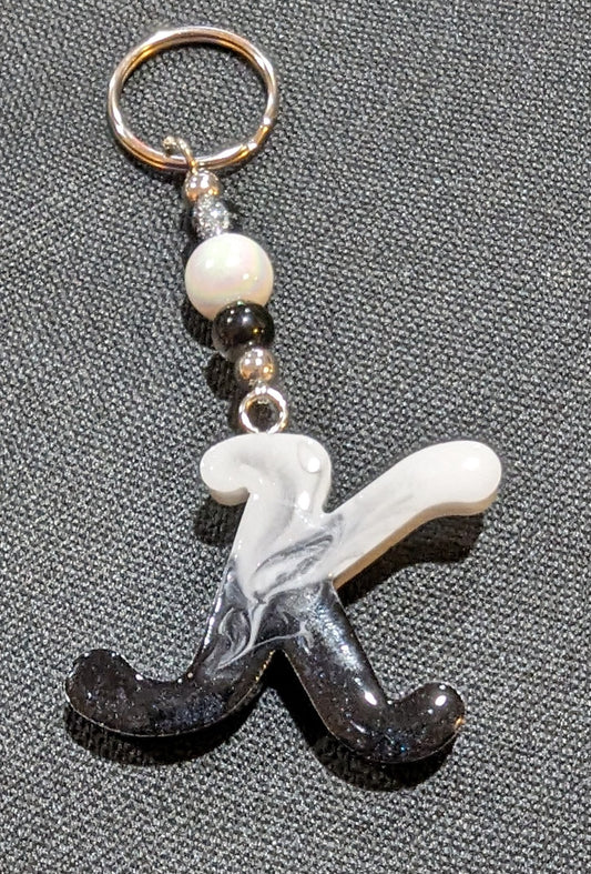 K letter Black and white beaded keychain