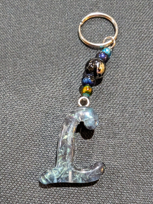 L letter green beaded keychain