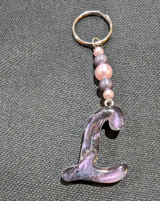 L letter pink beaded keychain