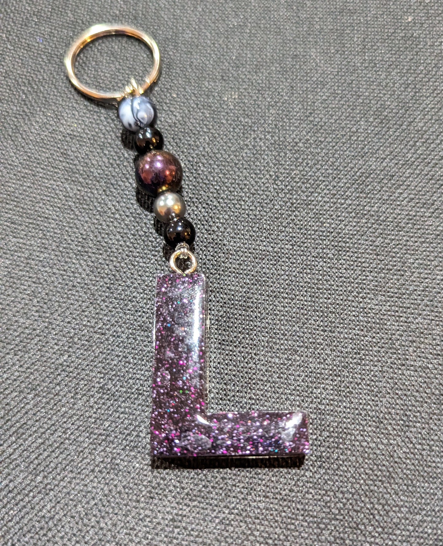 L letter purple beaded keychain