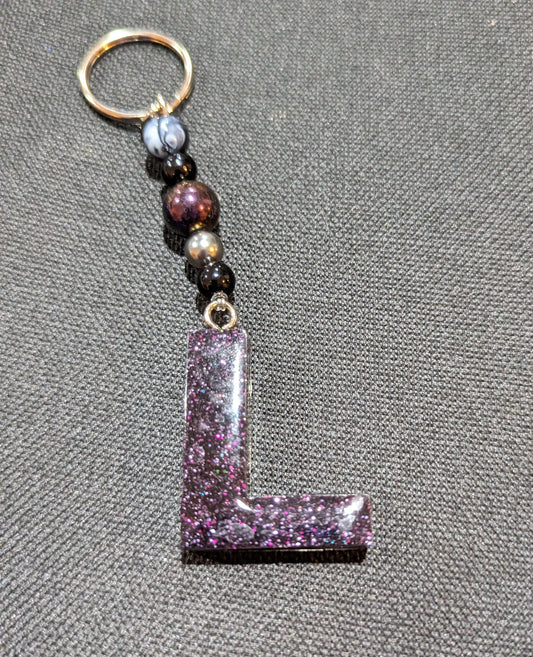 L letter purple beaded keychain