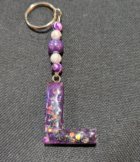 L letter purple beaded keychain