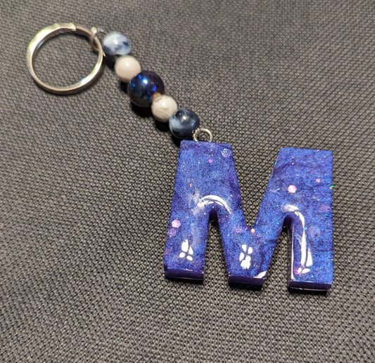 M letter purple beaded keychain
