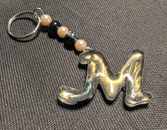 M letter gold beaded keychain