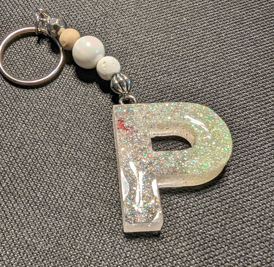 P letter white-yellow beaded keychain