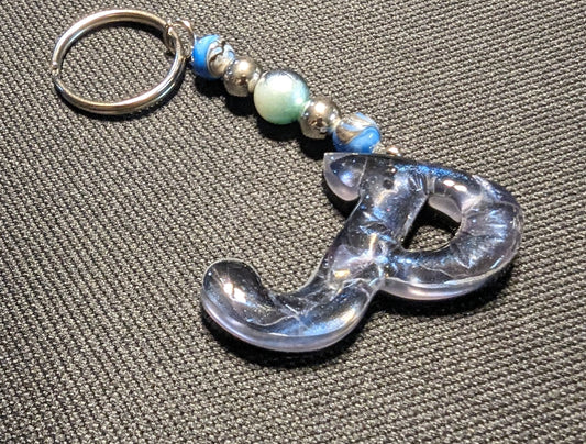 P letter blue beaded keychain