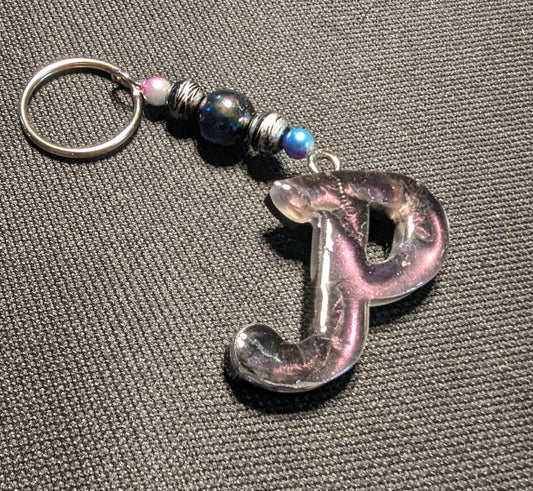 P letter pink beaded keychain