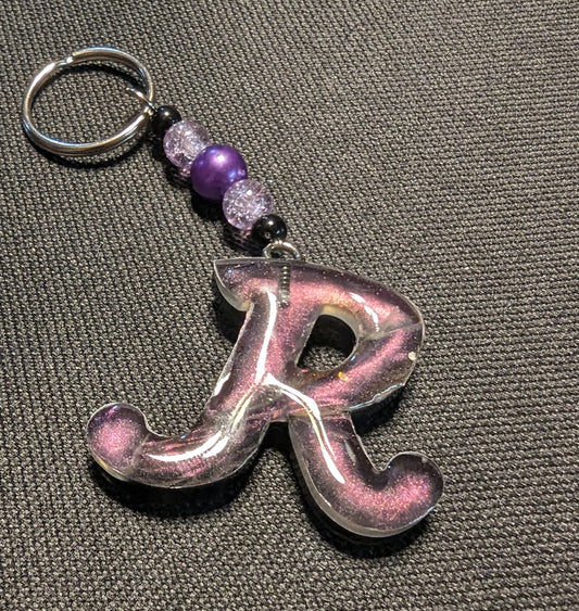 R letter purple beaded keychain