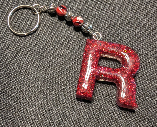 R letter red beaded keychain
