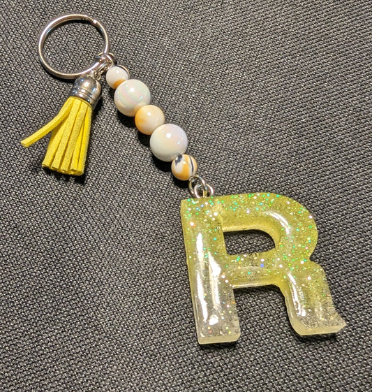 R letter yellow beaded keychain