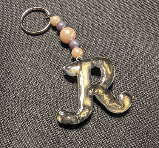 R letter gold beaded keychain
