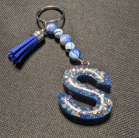 S letter blue beaded keychain