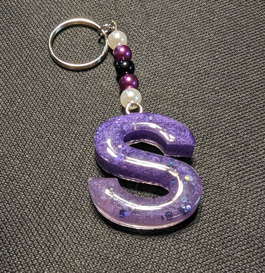 S letter purple beaded keychain