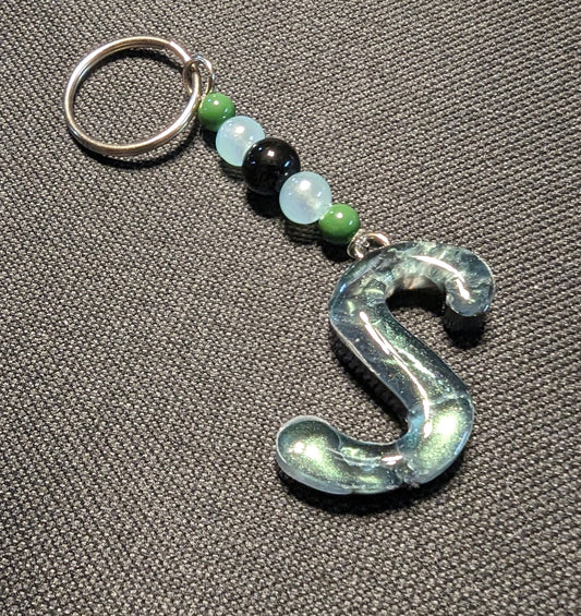 S letter green beaded keychain