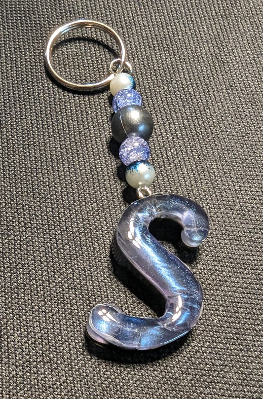 S letter blue beaded keychain