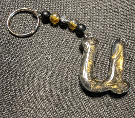 U letter gold beaded keychain