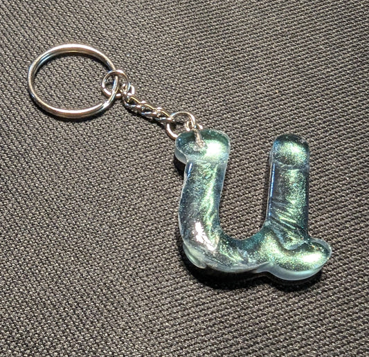 U letter green plain keychain