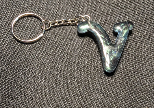 V letter green plain keychain
