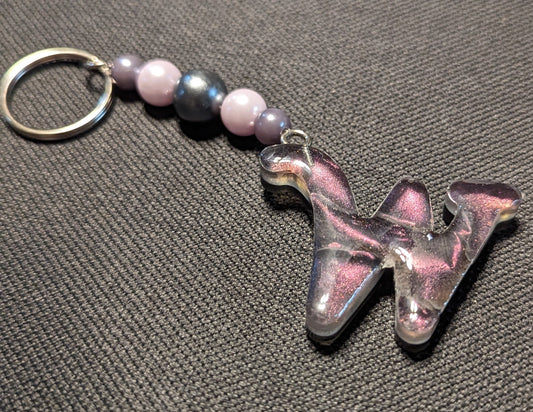 W letter pink beaded keychain