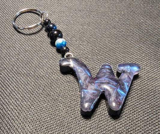 W letter blue beaded keychain