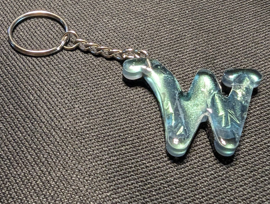 W letter green plain keychain