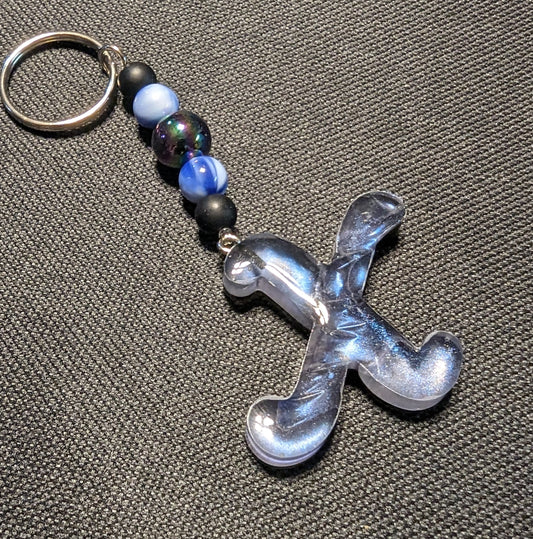 X letter blue beaded keychain