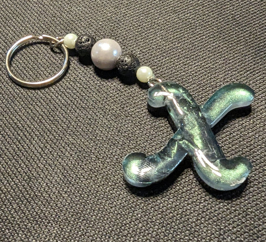 X letter green beaded keychain