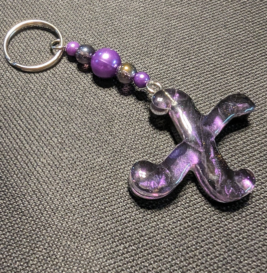X letter purple beaded keychain