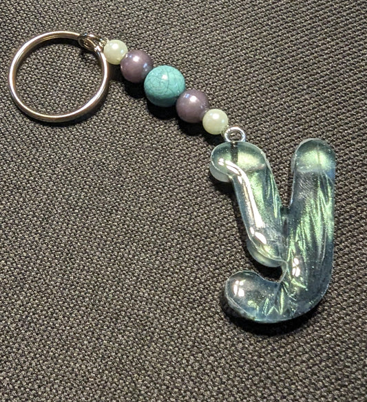 Y letter green beaded keychain