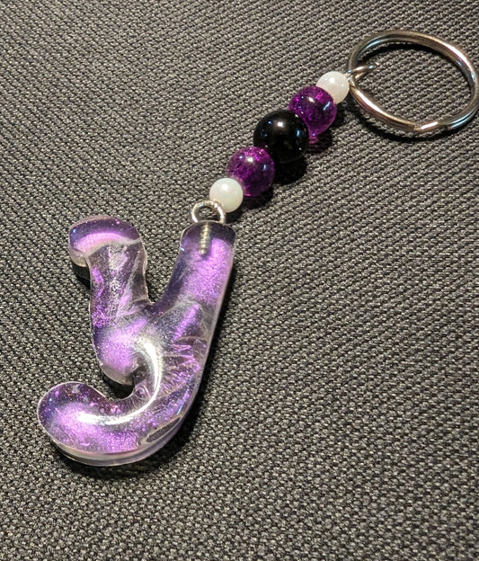 Y letter purple beaded keychain