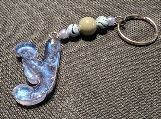 Y letter blue beaded keychain