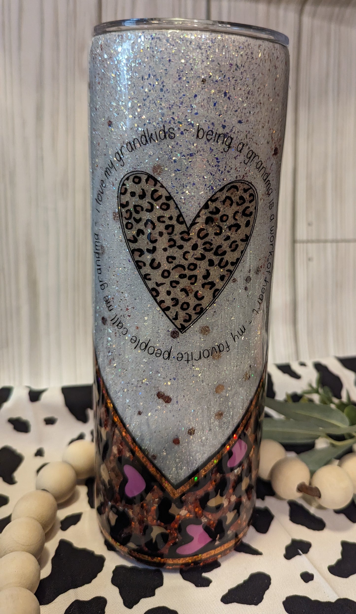 20 oz epoxy grandma love with a fun heart and cheetah print tumbler