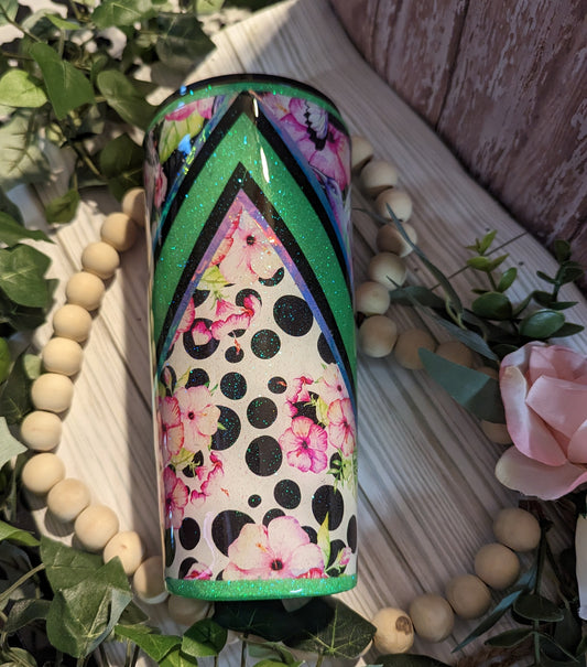 Custom 22 oz double insulated epoxy Tumbler with hummingbirds and flowers