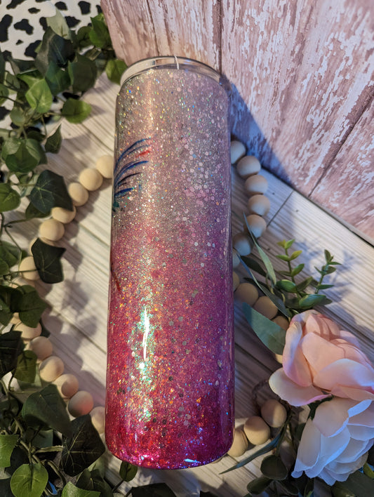 30 oz hummingbird with flower  stainless steel double insulated epoxy tumbler with lid and straw