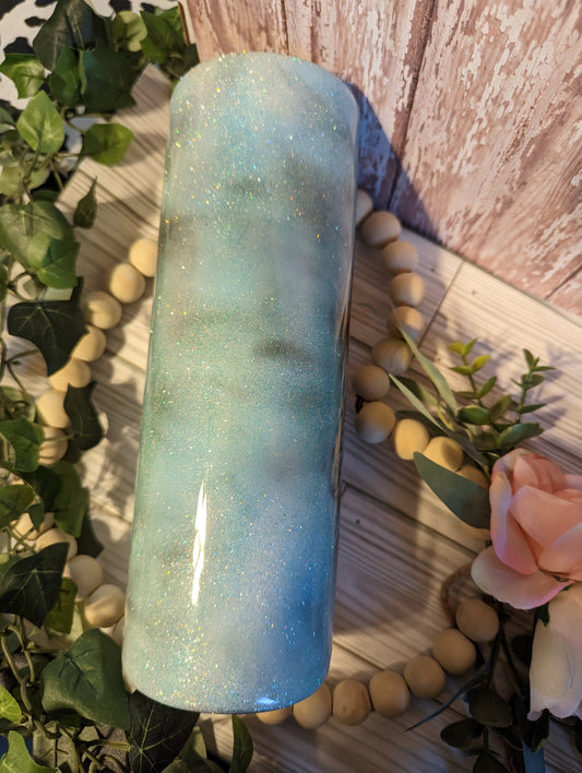 30 Oz koi fish in a light blue glitter swirl water stainless steel epoxy tumbler with lid and straw