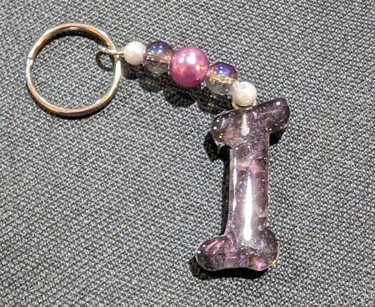 I letter pink beaded keychain