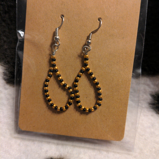 Gold/orange and black teardrop beaded earrings
