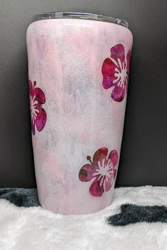 20 oz flower tumbler pink