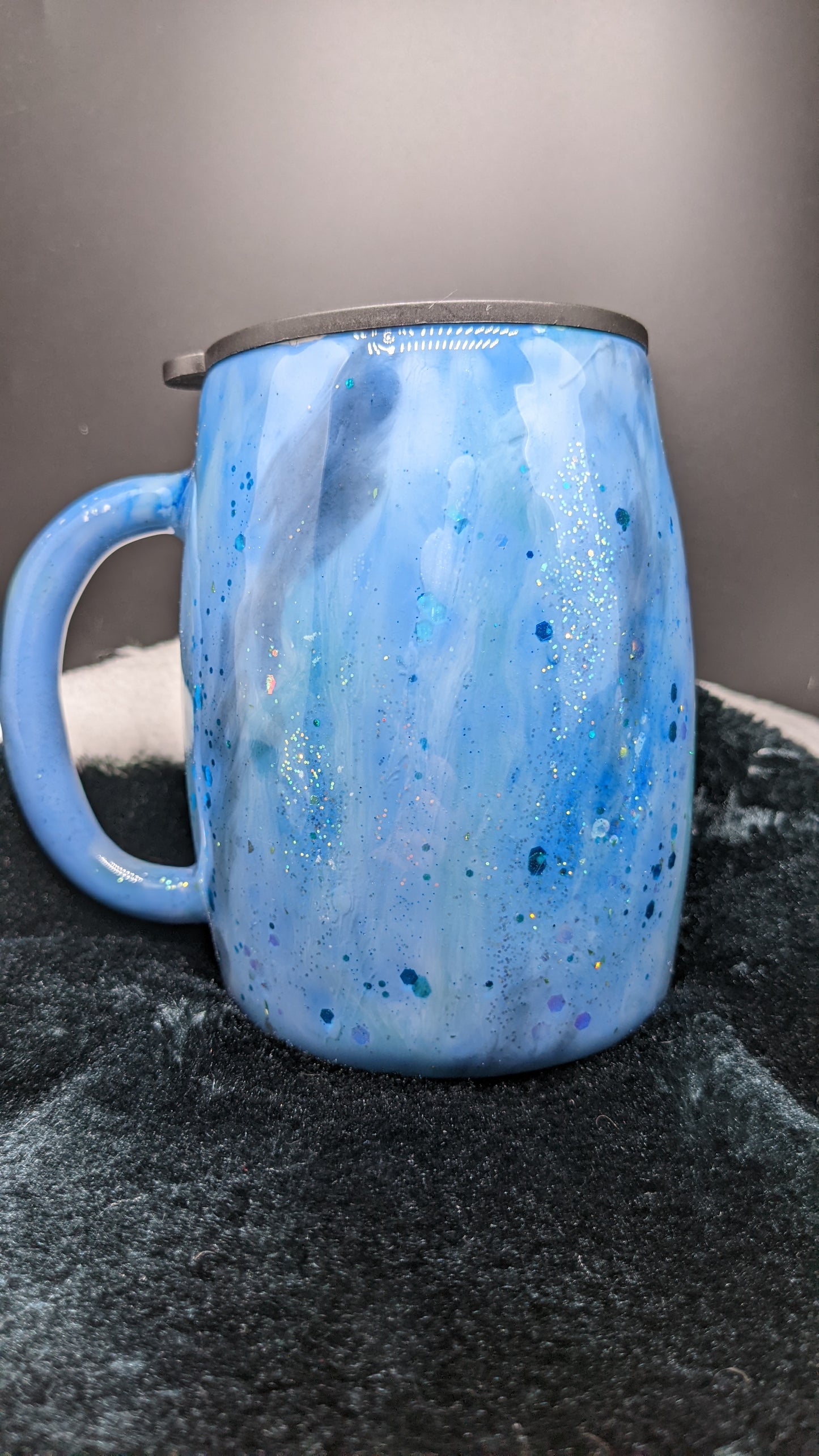 14 oz blue Milky Way swirl mug tumbler with handle